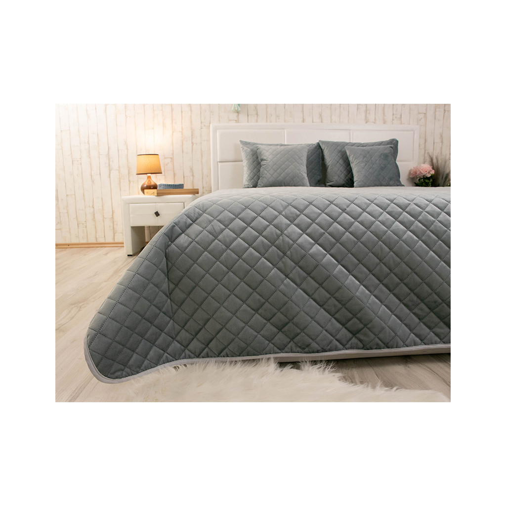 Покривало Руно двостороннє декоративне Velour Dark Grey ромб 180х220 см (340.55_Dark Grey ромб) - зображення 4