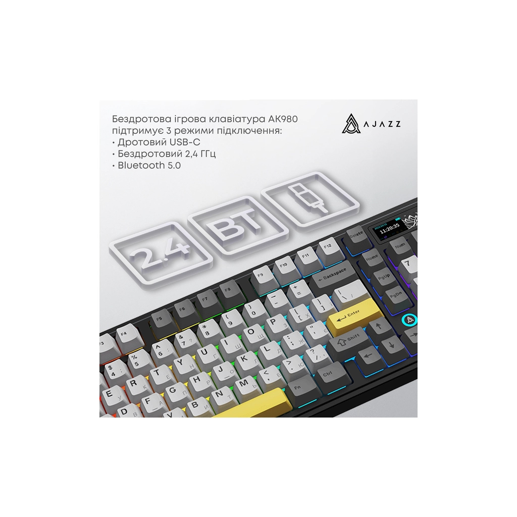 Клавіатура Ajazz AK980 Clear Sky Switch RGB Wireless/Bluetooth/USB Black (AK980-CS-BGY) - зображення 5