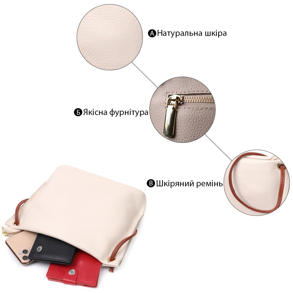 Сумка Vintage Жіноча трапецієподібна з натуральної шкіри Біла (22396) - зображення 4