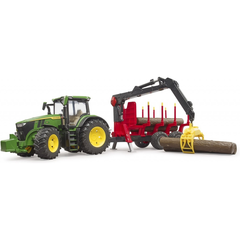 Спецтехніка Bruder трактор John Deere 7R 350 з причепом, краном та колодами (03154) - зображення 6