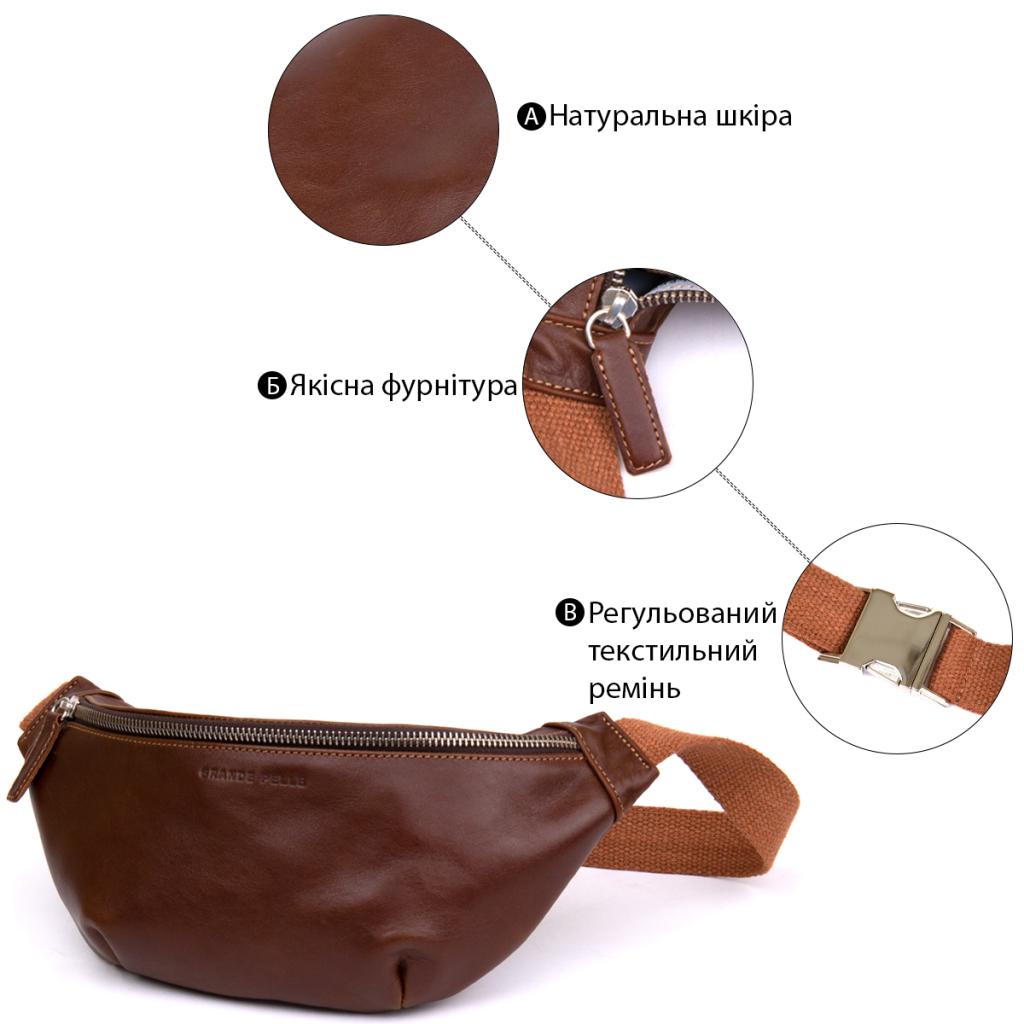 Сумка Grande Pelle Поясна Руда (11315) - зображення 10