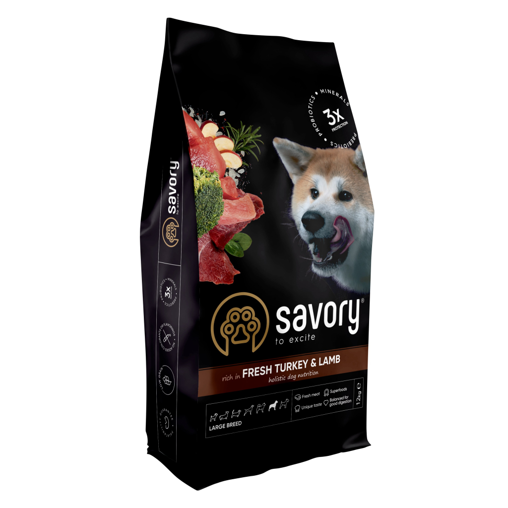 Сухий корм для собак Savory Large Breeds rich in Fresh Turkey and Lamb 12 кг (4820232630242) - зображення 1
