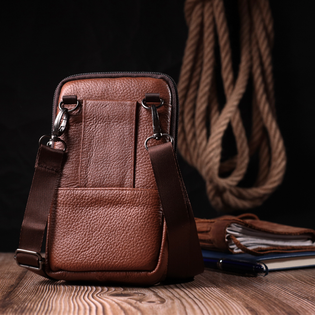 Сумка Vintage На пояс шкіряна Світло-коричнева (22565) - зображення 7