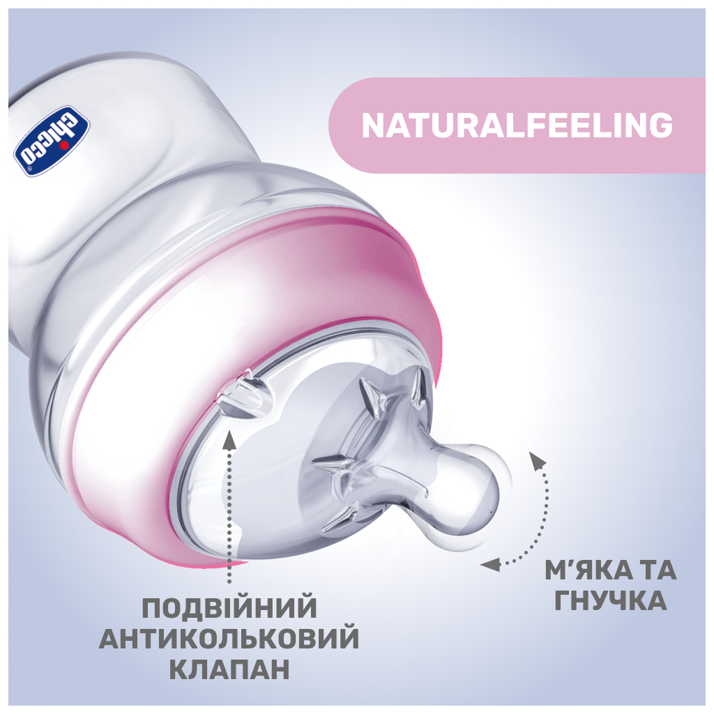 Пляшечка для годування Chicco Natural Feeling силікон середній потік 250мл рожева (81323.10) - зображення 3