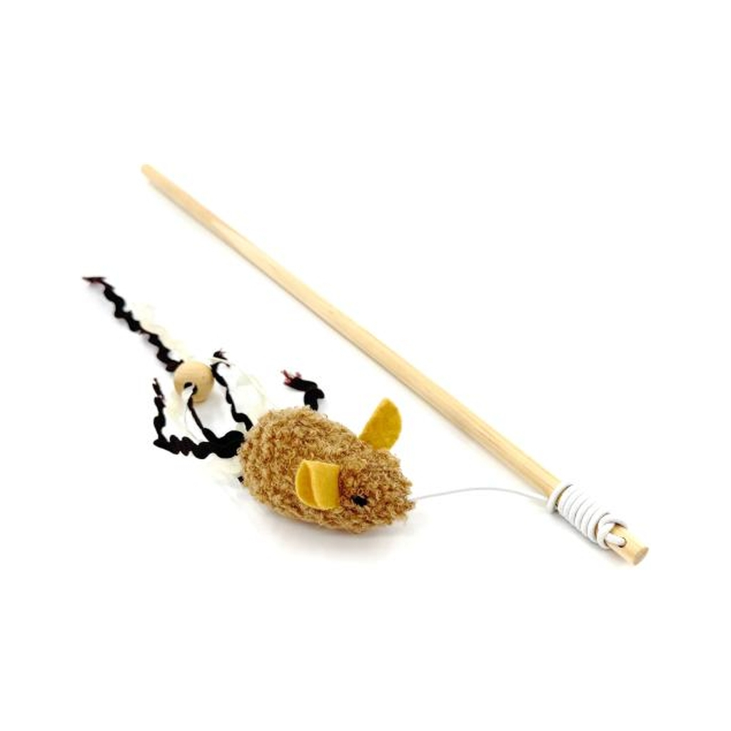 Іграшка для котів Hippie Pet Вудка з мишкою коричнева 40 см (HIPCW2303009RU) - зображення 1