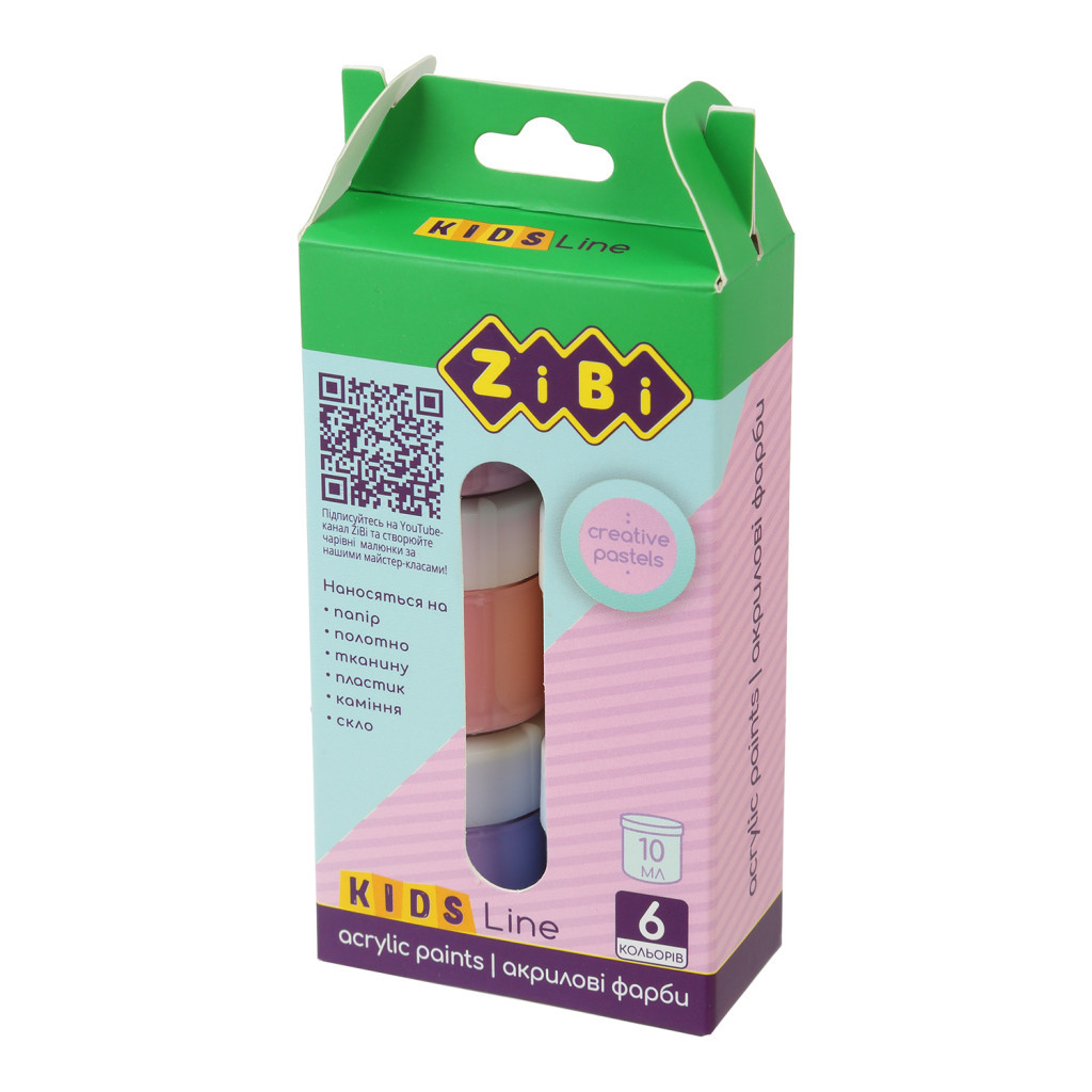 Акрилові фарби ZiBi PASTEL, KIDS Line -2 6 кольорів х 10 мл (ZB.6665) - зображення 1