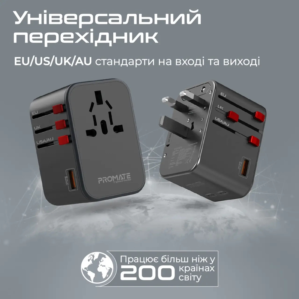 Зарядний пристрій Promate tripmate-gan65.black - зображення 3