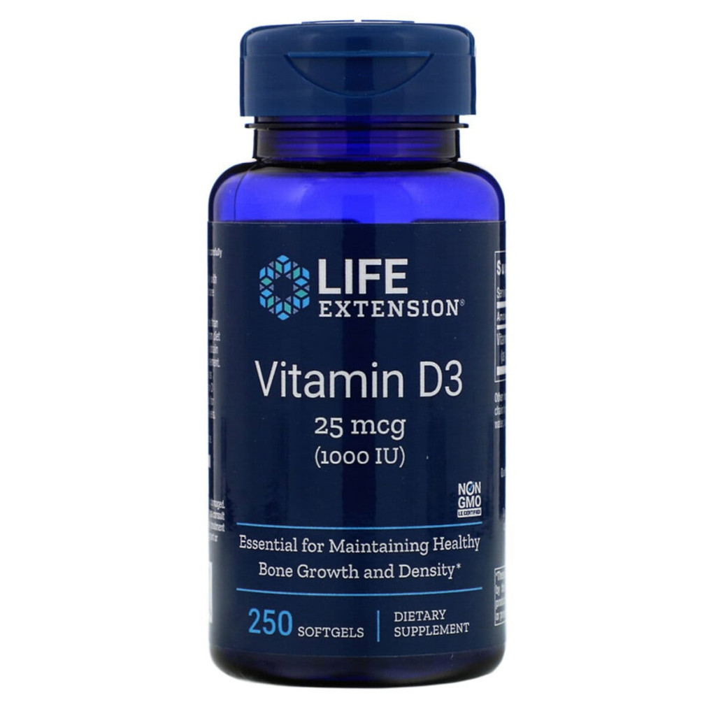 Вітамін Life Extension Вітамін D3, Vitamin D3, 25 мкг (10000 МE), 250 гелевих капсул (LEX-17512) - зображення 1