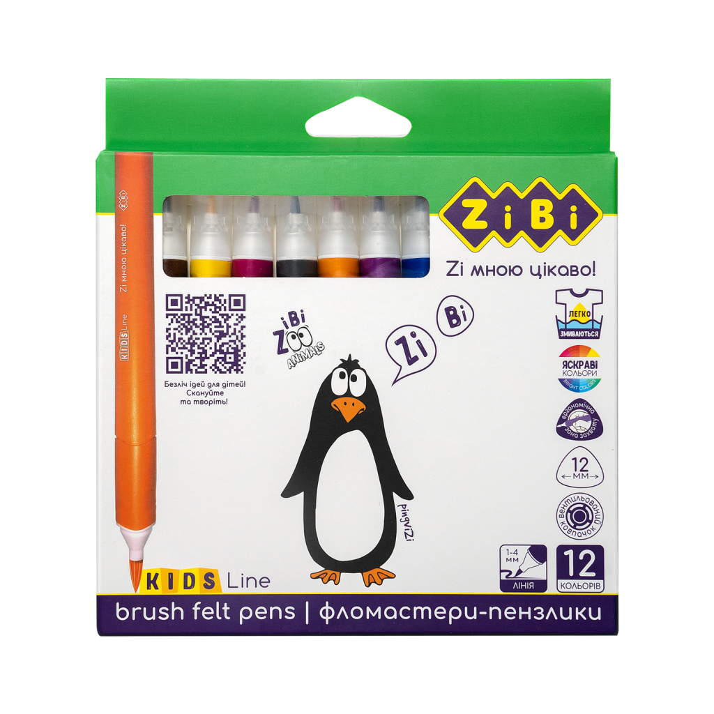 Фломастери ZiBi KIDS Line JUMBO брашеві 12 кольорів (ZB.2822) - зображення 1