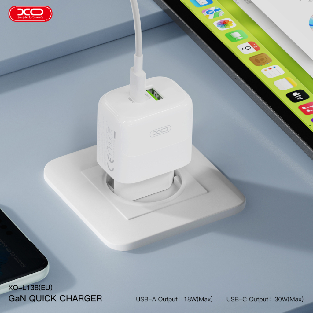 Зарядний пристрій XO L138 48W USB-C PD30W + USB-A QC18W White (L138_White) - зображення 7