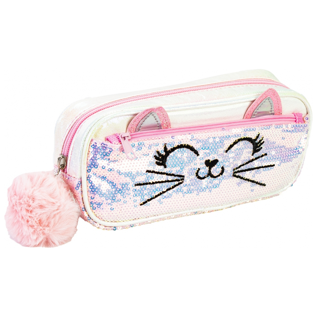 Пенал Cool For School з паєтками та помпоном 2 відділення фуксія (CF87088) - зображення 1
