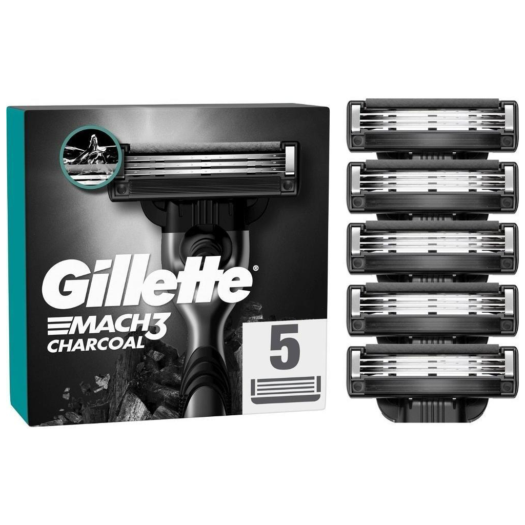 Змінні касети Gillette Mach3 Charcoal Деревне вугілля 5 шт. (8700216062770) - изображение 1