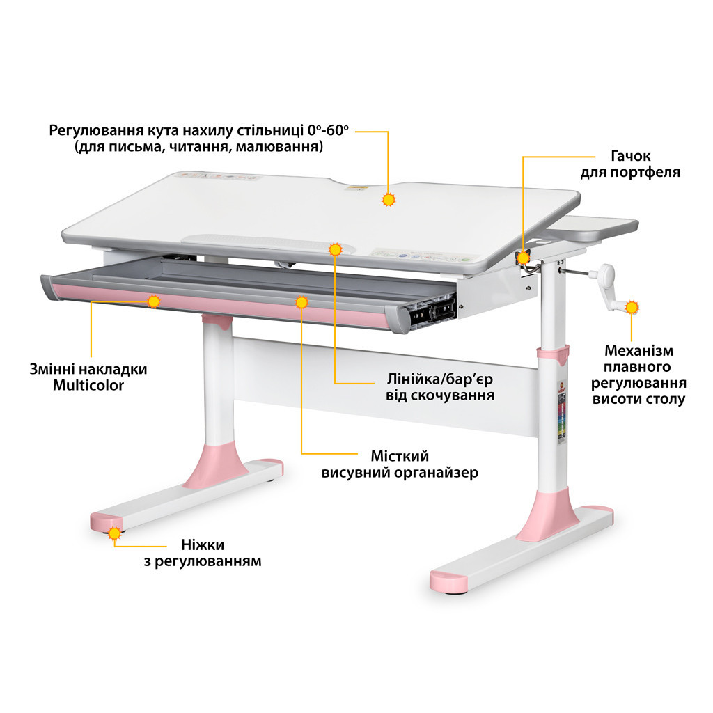 Парта Mealux Edmonton Multicolor Pink Lite (BD-610 W/MC + PN Lite) - зображення 2