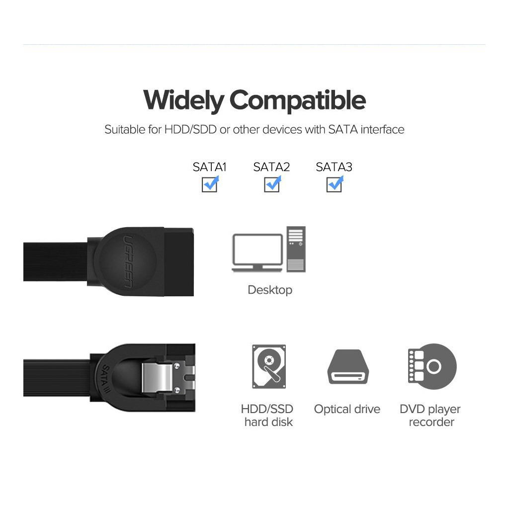 Кабель для передачі даних SATA 3 Data Cable 0.5m 90° corner US217 Black Ugreen (30797) - зображення 5