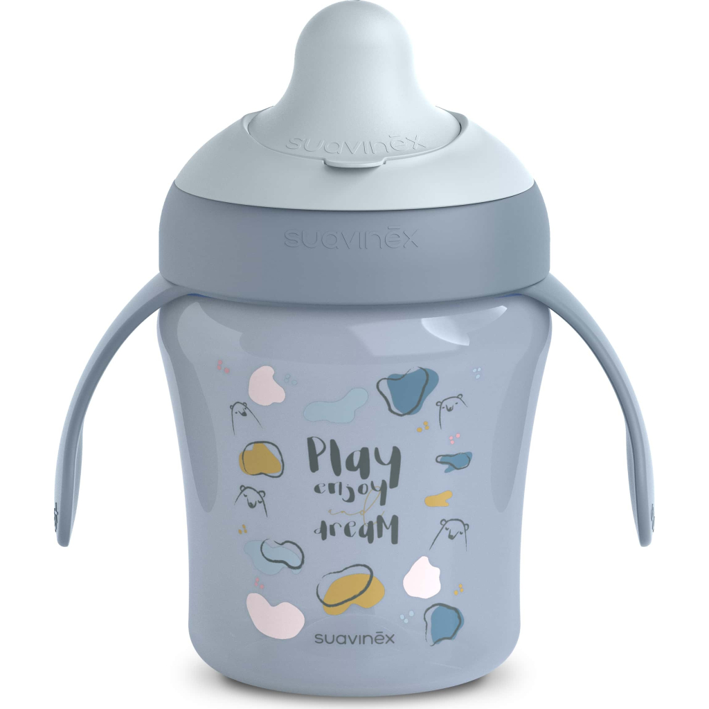 Поїльник-непроливайка Suavinex Bear Family чашка з носиком, 200 мл,+6 міс. блакитна (402641) - зображення 1