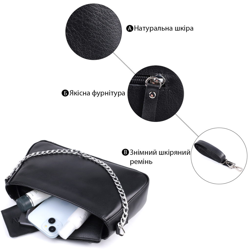 Сумка Shvigel З натуральної шкіри Чорна (22838) - зображення 4