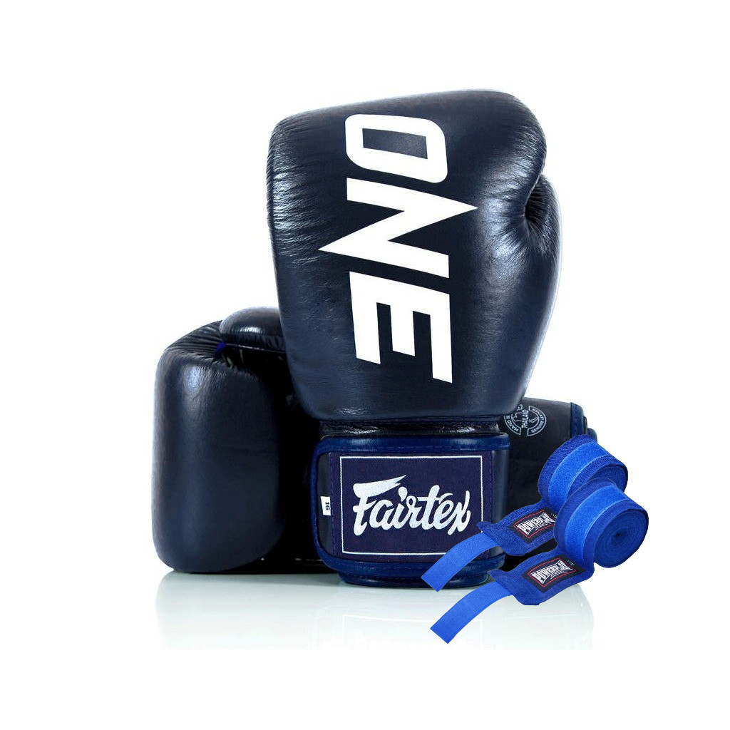 Боксерські рукавички Fairtex BGV1-ONE (натуральна шкіра) Blue 10 унцій (бинти в комплекті) (BGV1-ONE_10oz_Blue) - зображення 1