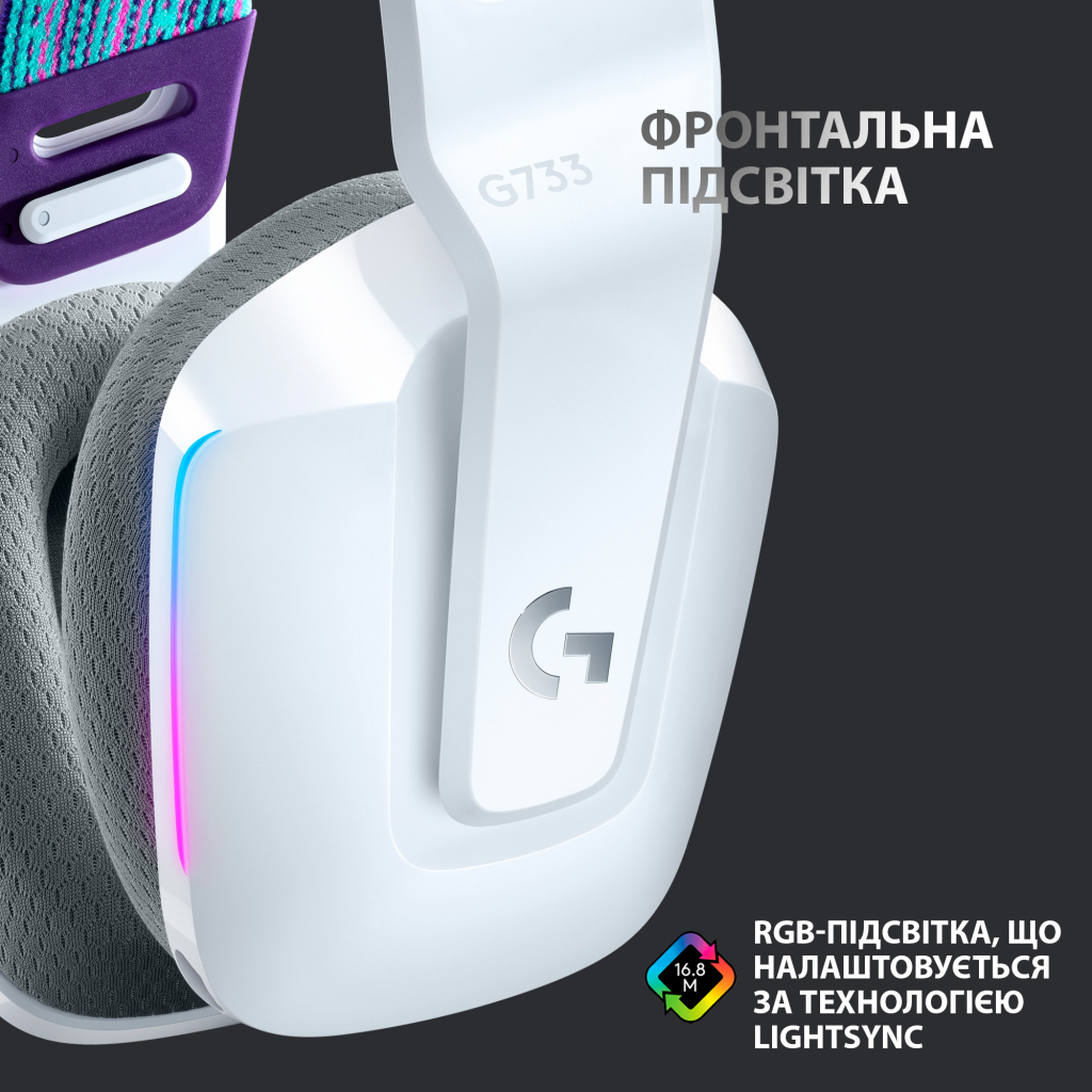 Навушники Logitech G733 Lightspeed Wireless RGB Gaming Headset White (981-000883) - зображення 4