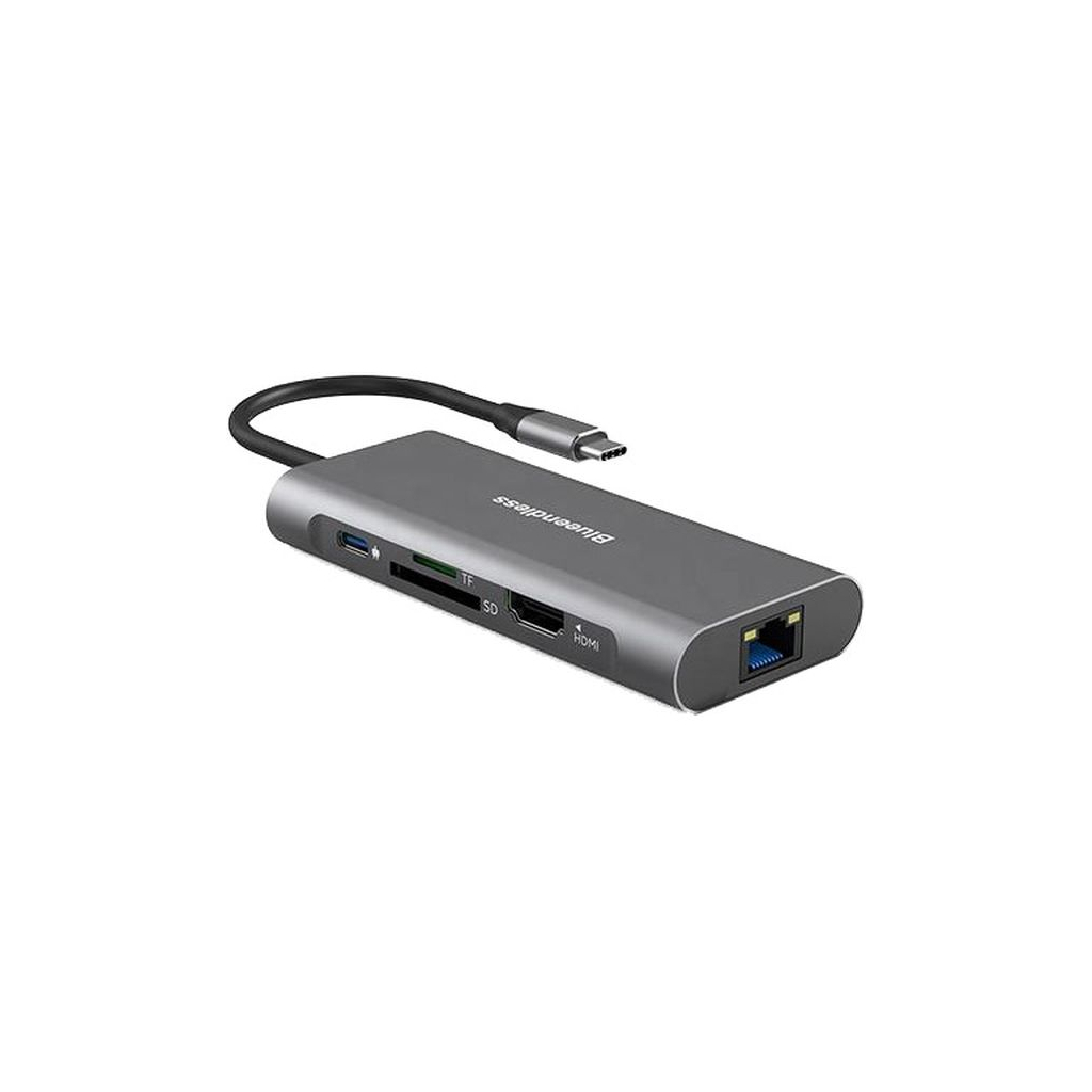 Концентратор PowerPlant USB-C to 2xUSB 3.0, 1xUSB 2.0, 1xType-C (PD), HDMI, SD, RJ45 (CA913497) - зображення 2