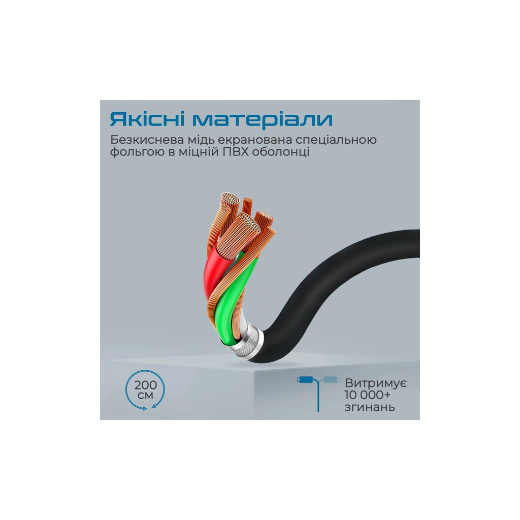 Кабель мультимедійний DisplayPort M to DisplayPort M 2.0m V1.4 black Promate (dplink-200.black) - зображення 5