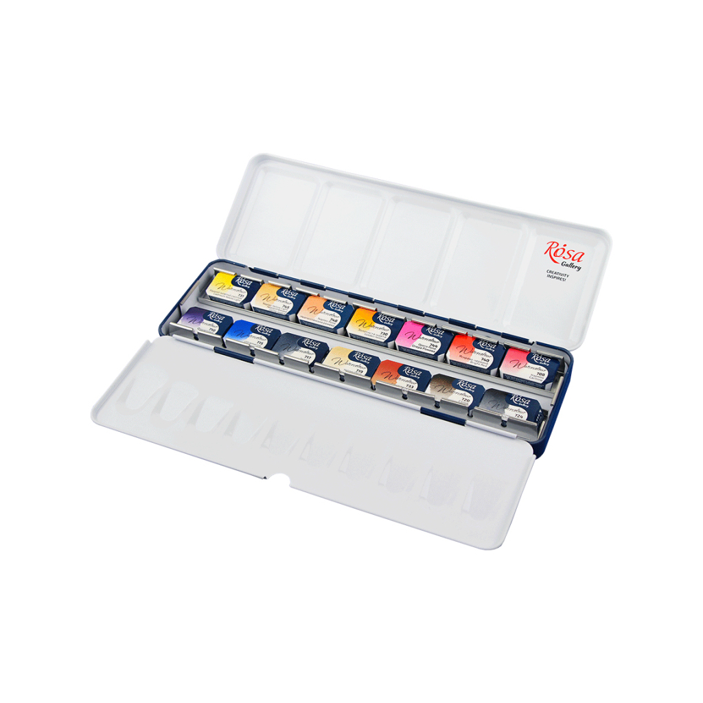 Акварельні фарби Rosa Gallery Портрет в метал. пеналі 14 кольорів (4823098518006) - зображення 2