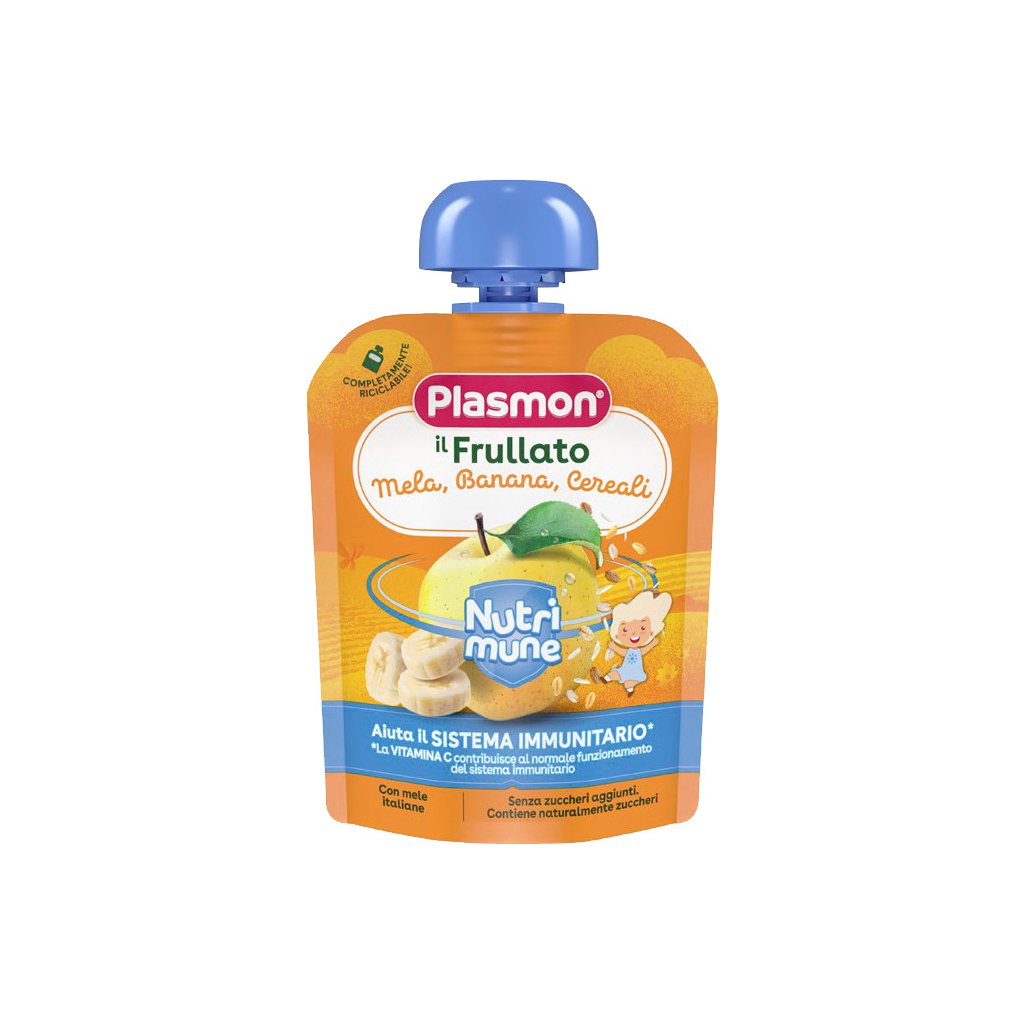 Дитяче пюре Plasmon Яблуко, банан, злаки 85 г (1136140) - зображення 1