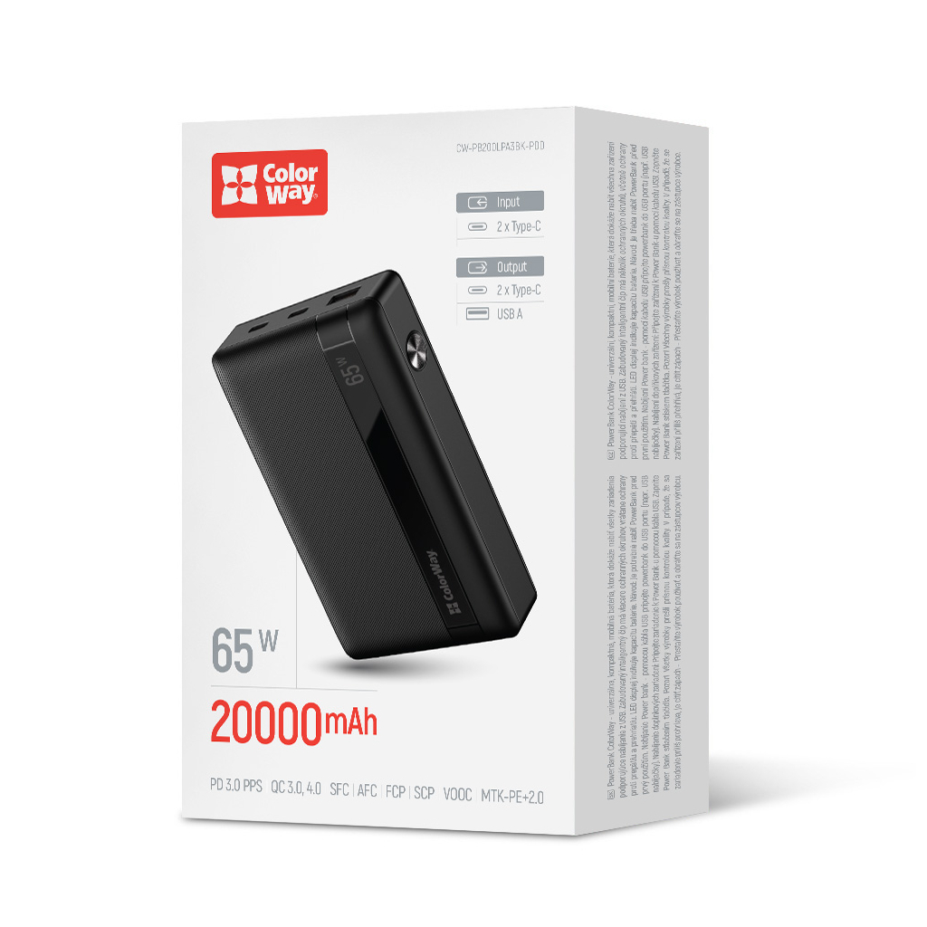 Батарея універсальна ColorWay 20 000 mAh PD/65W, QC/3.0, black (CW-PB200LPA3BK-PDD) - зображення 6