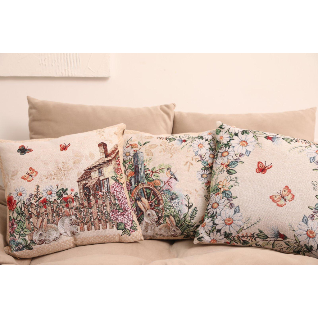 Подушка Прованс гобеленова декоративна Alicia колесо та кролики 45х45 см (021821) - зображення 5