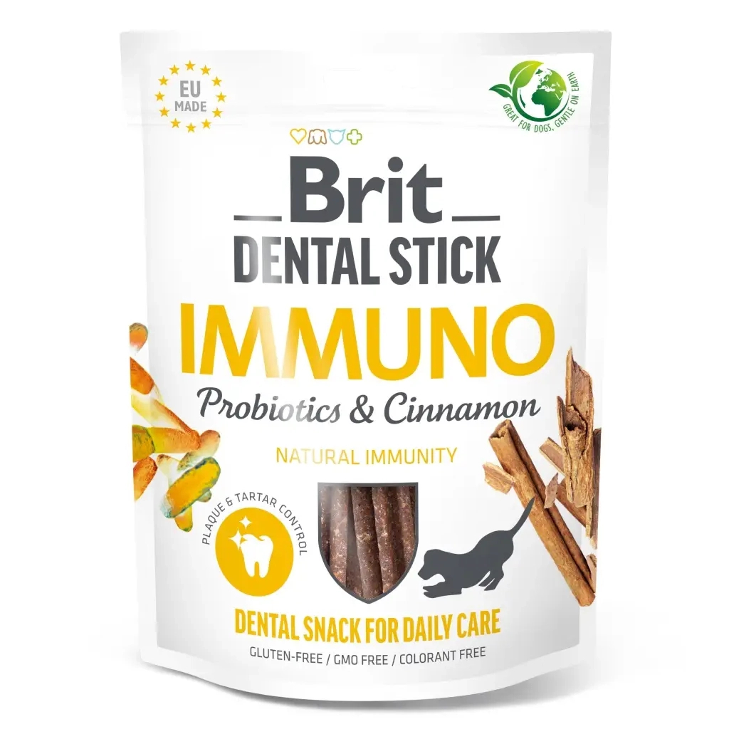Ласощі для собак Brit Dental Stick Immuno пробіотики та кориця 251 г (8595602564378) - зображення 1