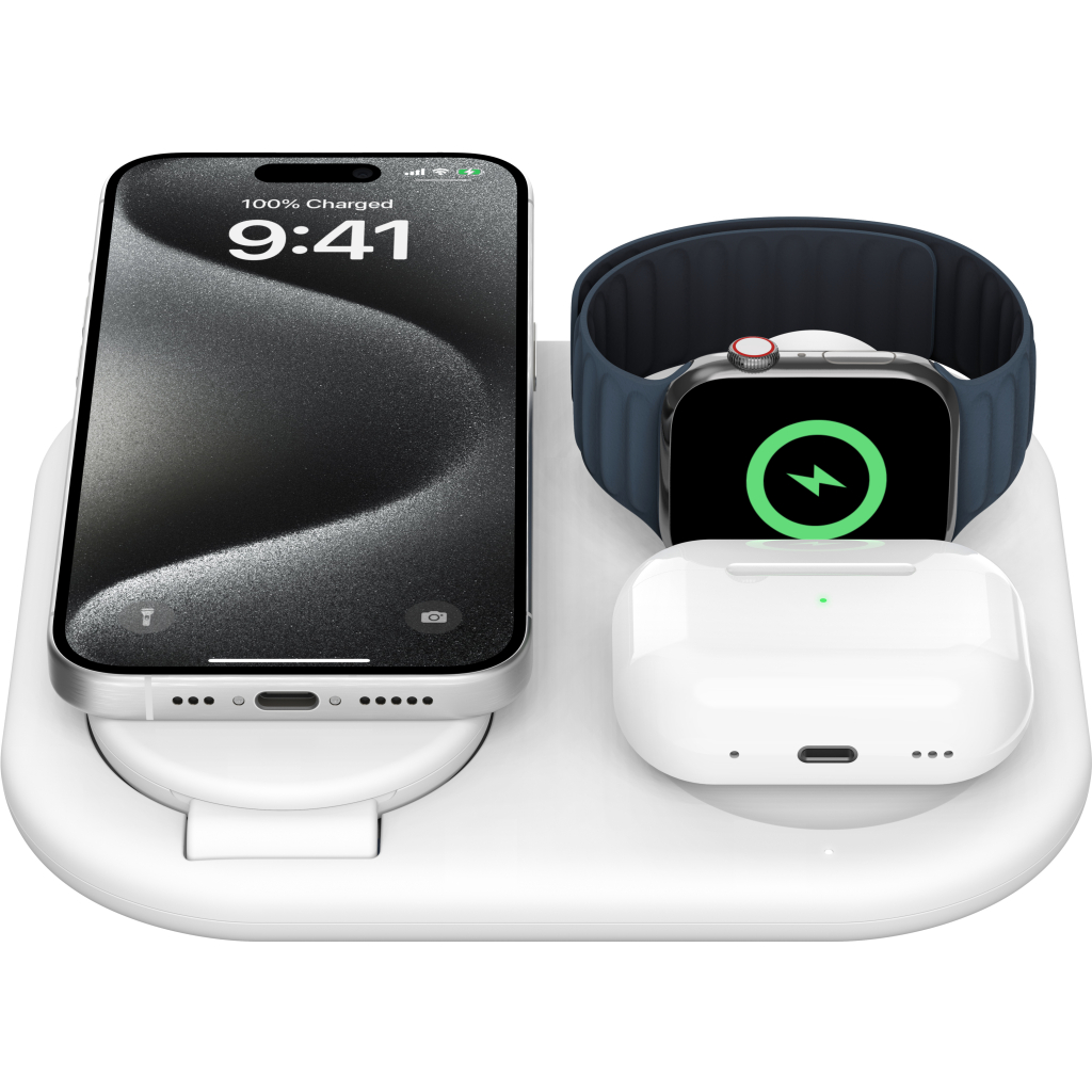 Зарядний пристрій Belkin 3in1 Magnetic Foldable iPhone/Watch/AirPods Qi2 15W white (WIZ029VFWH) - изображение 8