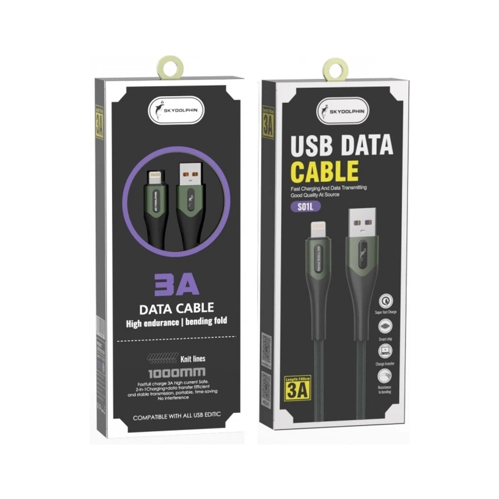Дата кабель USB 2.0 AM to Lightning 1.0m 3A braided dark green SkyDolphin (USB-000580) - зображення 3