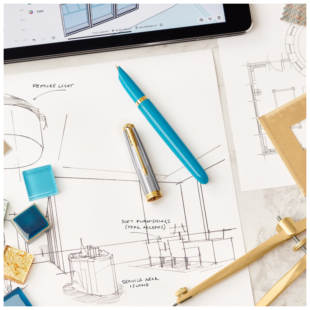 Ручка пір'яна Parker PARKER 51 Premium Turquoise GT  FP F (56 411) - изображение 8