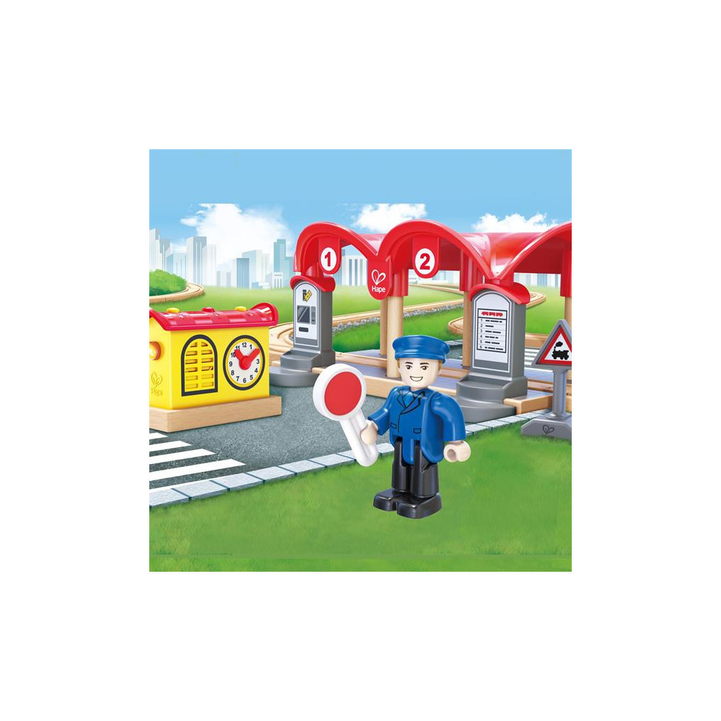 Залізниця Hape Набір для іграшкової залізниці Залізнична станція (E3702) - зображення 5