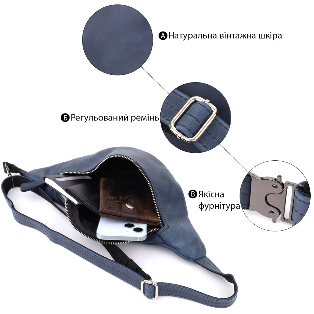 Сумка Shvigel З натуральної шкіри Синя (23141) - зображення 4