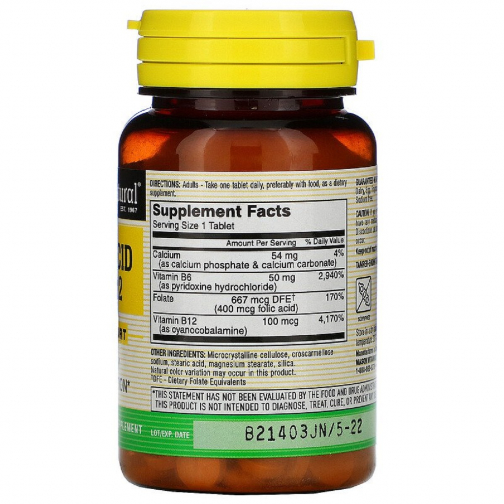 Вітамін Mason Natural Фолієва кислота B6 і B12, Folic Acid B6 & B12, 90 таблеток (MAV-11699) - зображення 2