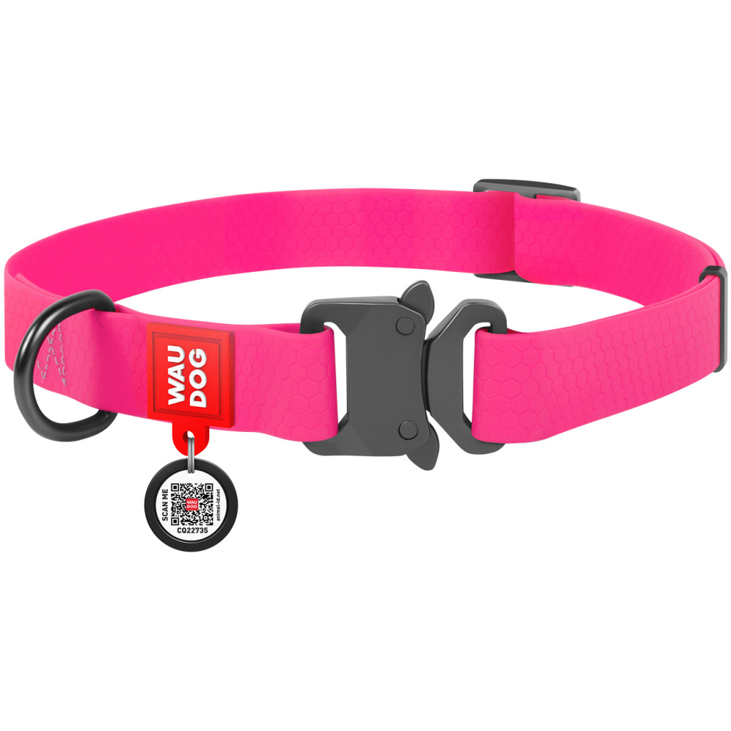 Нашийник для тварин WAUDOG Waterproof з QR паспортом S Ш 15 мм Д 23-35 см(рожевий) (28007) - зображення 1