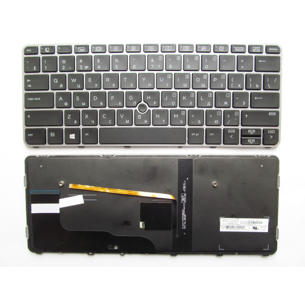 Клавіатура ноутбука HP EliteBook 820 G3 чорна зі сріблястою рамкою, ТП та підсвіткою (A46062) - зображення 1