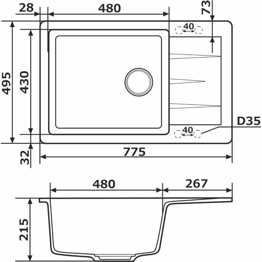 Мийка кухонна GRANADO NAVIA marron з сифоном (775*495mm.) (gr3806) - зображення 6