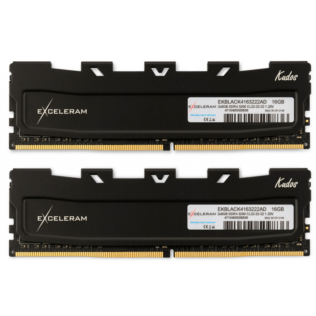 Модуль пам'яті для комп'ютера DDR4 16GB (2x8GB) 3200 MHz Black Kudos eXceleram (EKBLACK4163222AD) - зображення 1