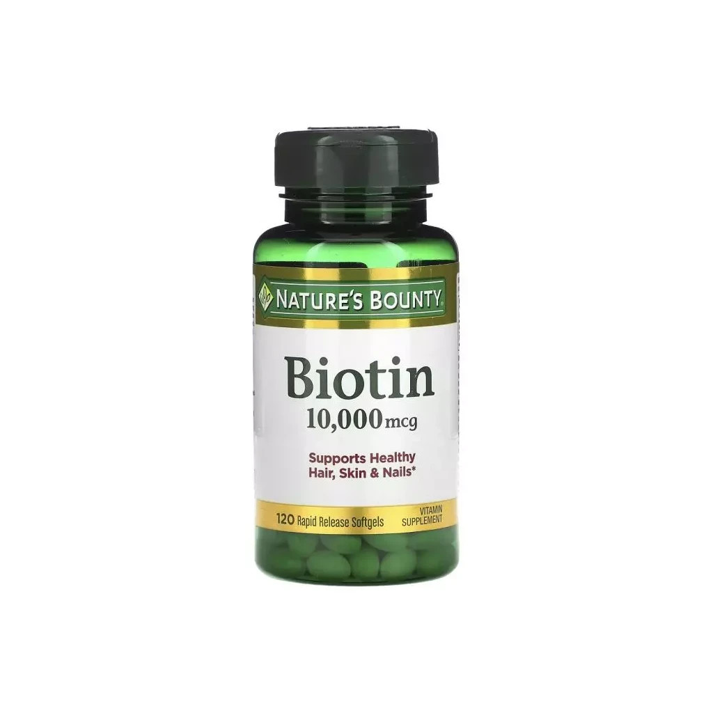 Вітамін Nature's Bounty Біотин швидкого вивільнення, 10000 мкг, Biotin, 120 гелевих капсул (NRT-51697) - зображення 1