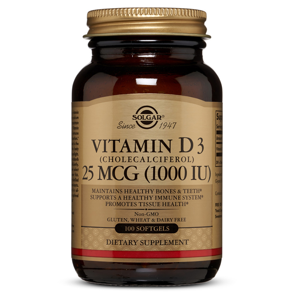 Вітамін Solgar Вітамін D3, Cholecalciferol, 25 мкг, 1,000 МE, 100 гелевих к (SOL03340) - зображення 1