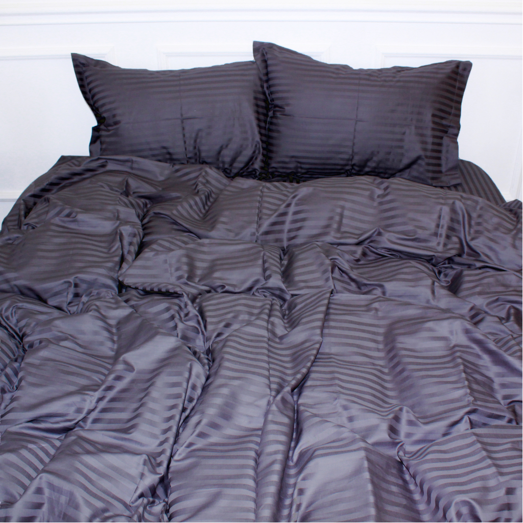 Постільна білизна MirSon Satin Stripe 30-0012 Dark Gray 143х210 Полуторна (2200005251959) - зображення 1