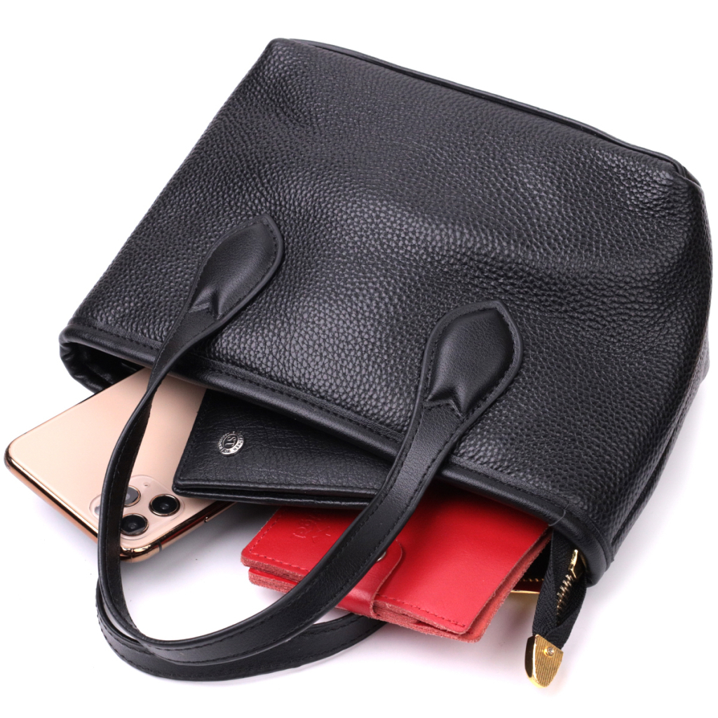 Сумка Vintage Містка з двома ручками з натуральної шкіри Чорна (22286) - зображення 6