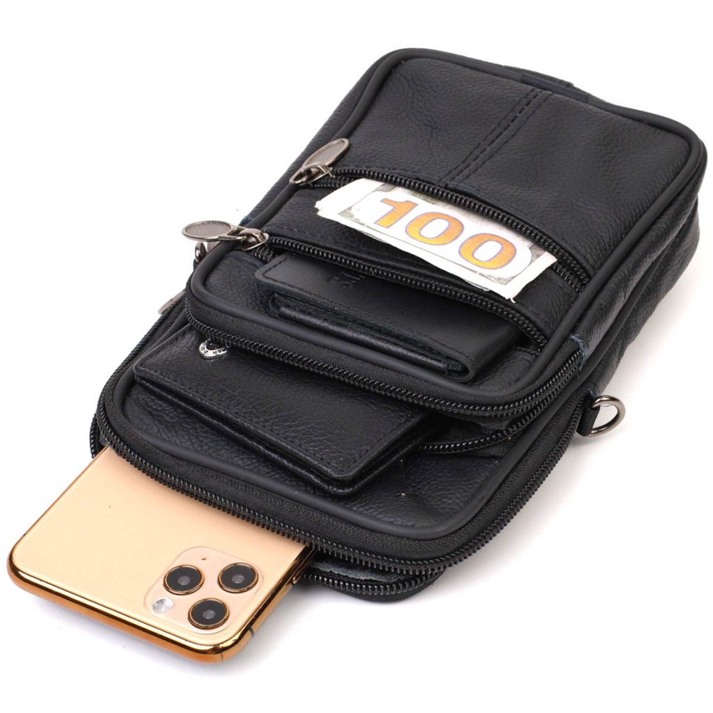 Сумка Vintage На пояс з натуральної шкіри Чорна (21481) - зображення 4