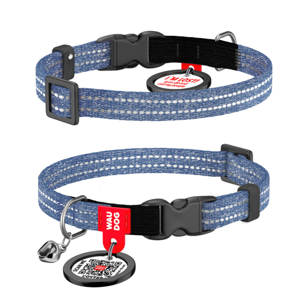 Нашийник для тварин WAUDOG Re-cotton з QR паспортом, пластиковий фастекс XS синій (164212) - зображення 1