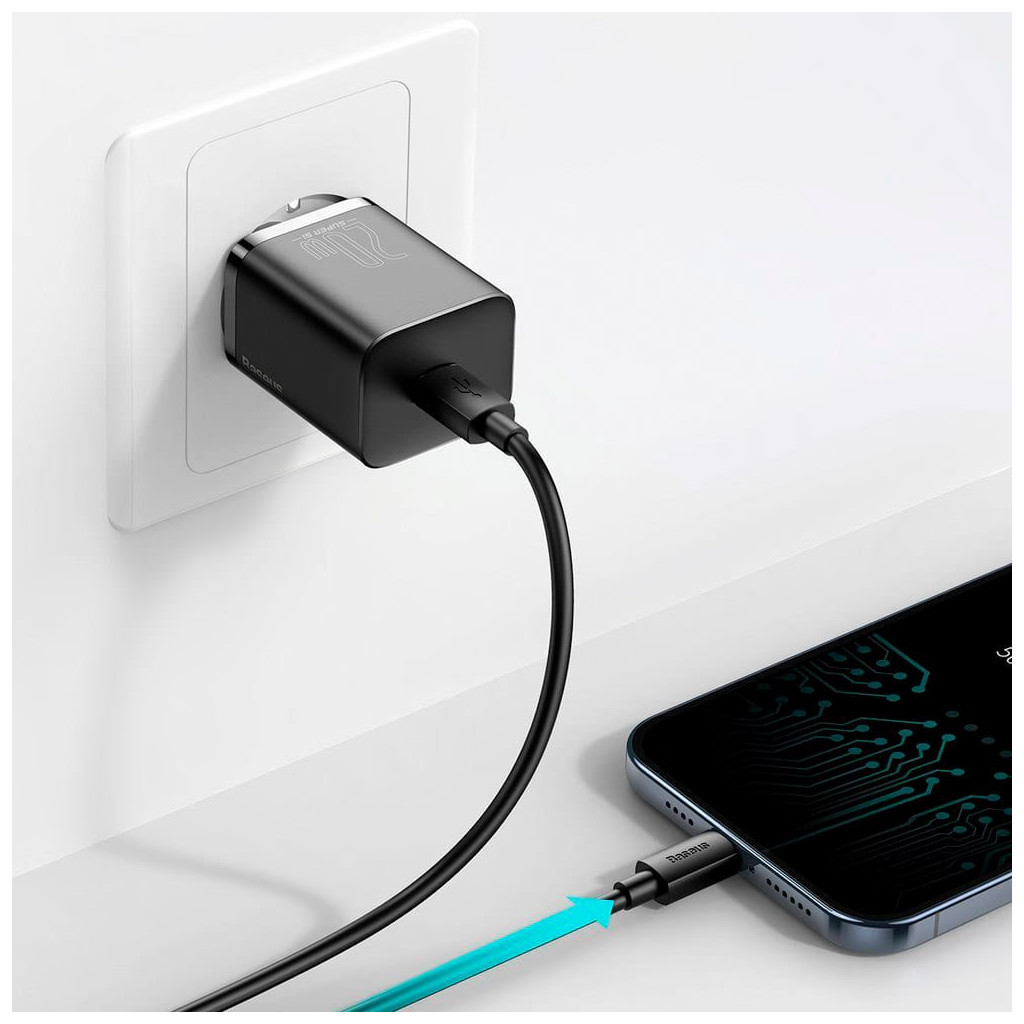 Зарядний пристрій Baseus Super Si 1C 20W With Cable Type-C/iP Black (TZCCSUP-B01) - зображення 6