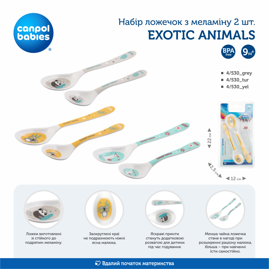 Набір дитячого посуду Canpol babies Exotic Animals ложечок з меламiну 2 шт Бірюзовий (4/530_tur) - зображення 3