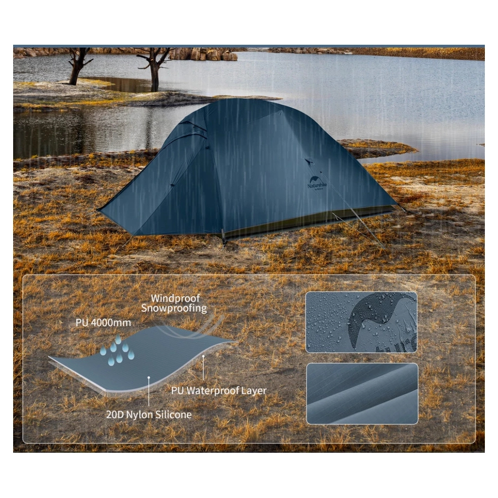Намет Naturehike надлегкий тримісний з футпринтом Cloud Up 3 UL NH18T030-T-T, 20D, темно-синій (6927595783290) - зображення 7