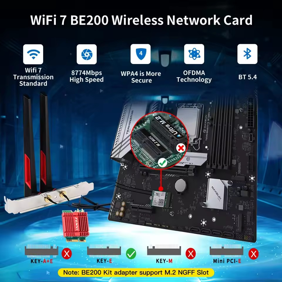 Бездротовий адаптер Fenvi FV-BE200NG Wi-Fi 7, Bluetooth 5.4 Adapter, Tri-band 2.4G/5G/6GHz - зображення 3