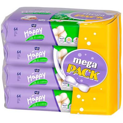 Дитячі вологі серветки Bella Baby Happy Silk & Cotton Mega Pack 4 х 64 шт (5900516015015) - зображення 1